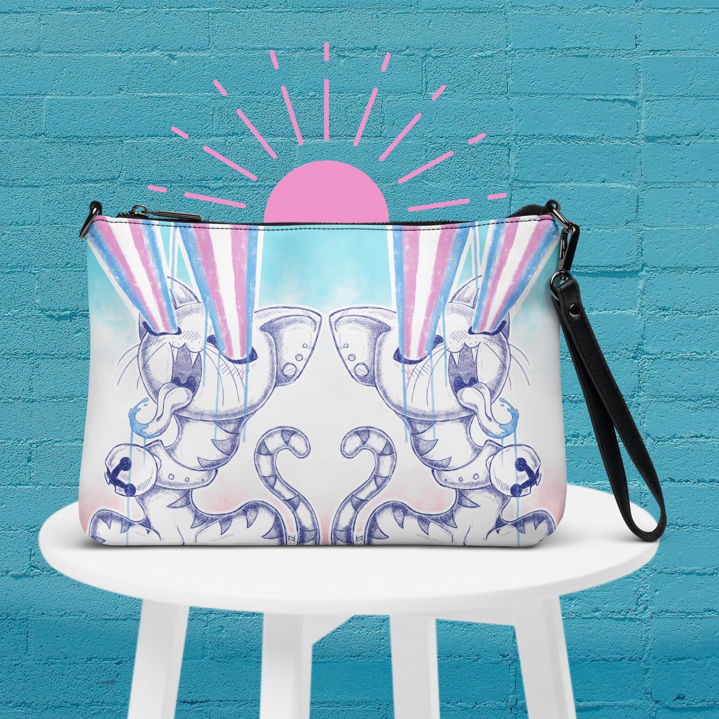 Trans Pride Laser Cats Crossbody Bag - LGBTQ Flag Design