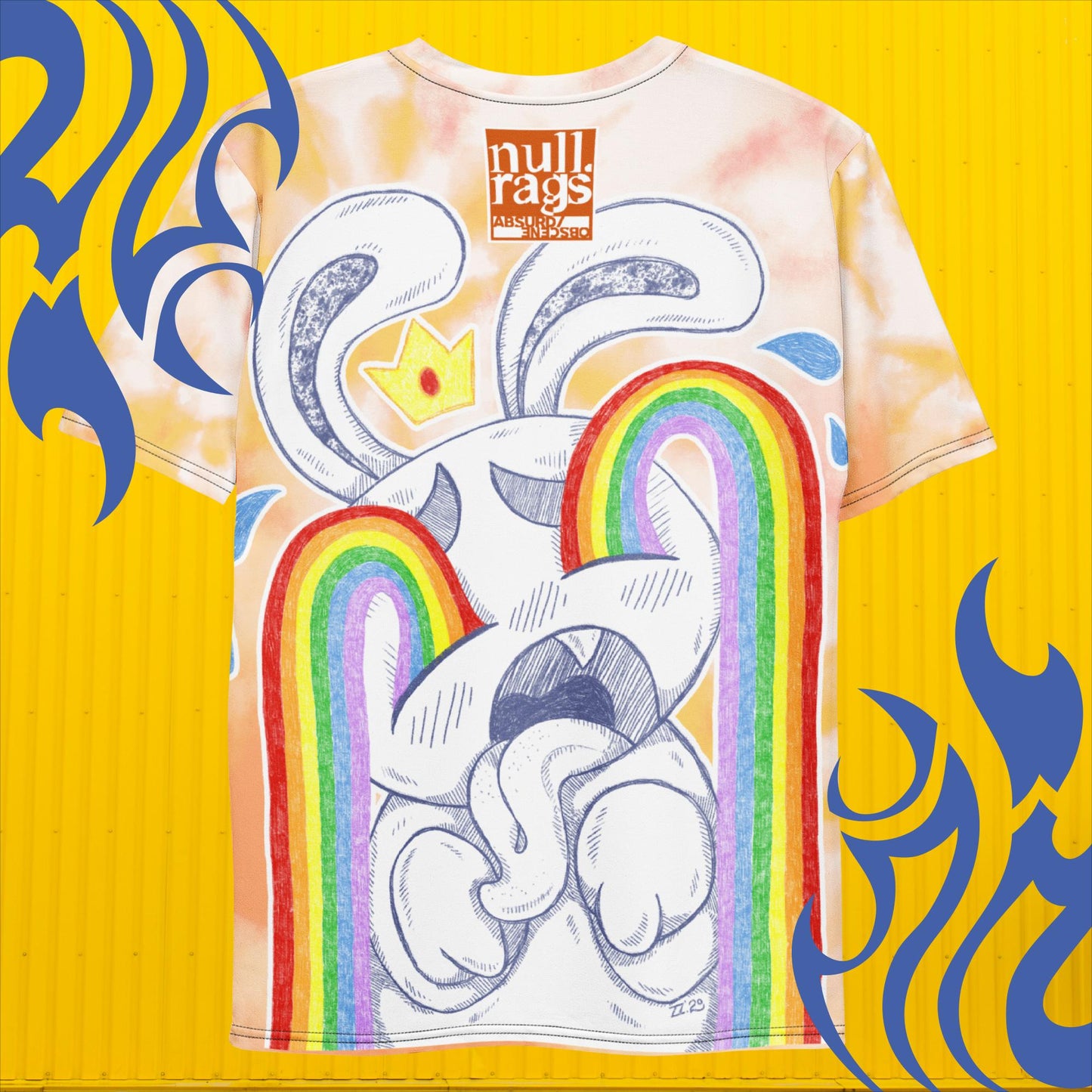 Crying Bunny Rainbow Large Print T-Shirt - Artistic Expression