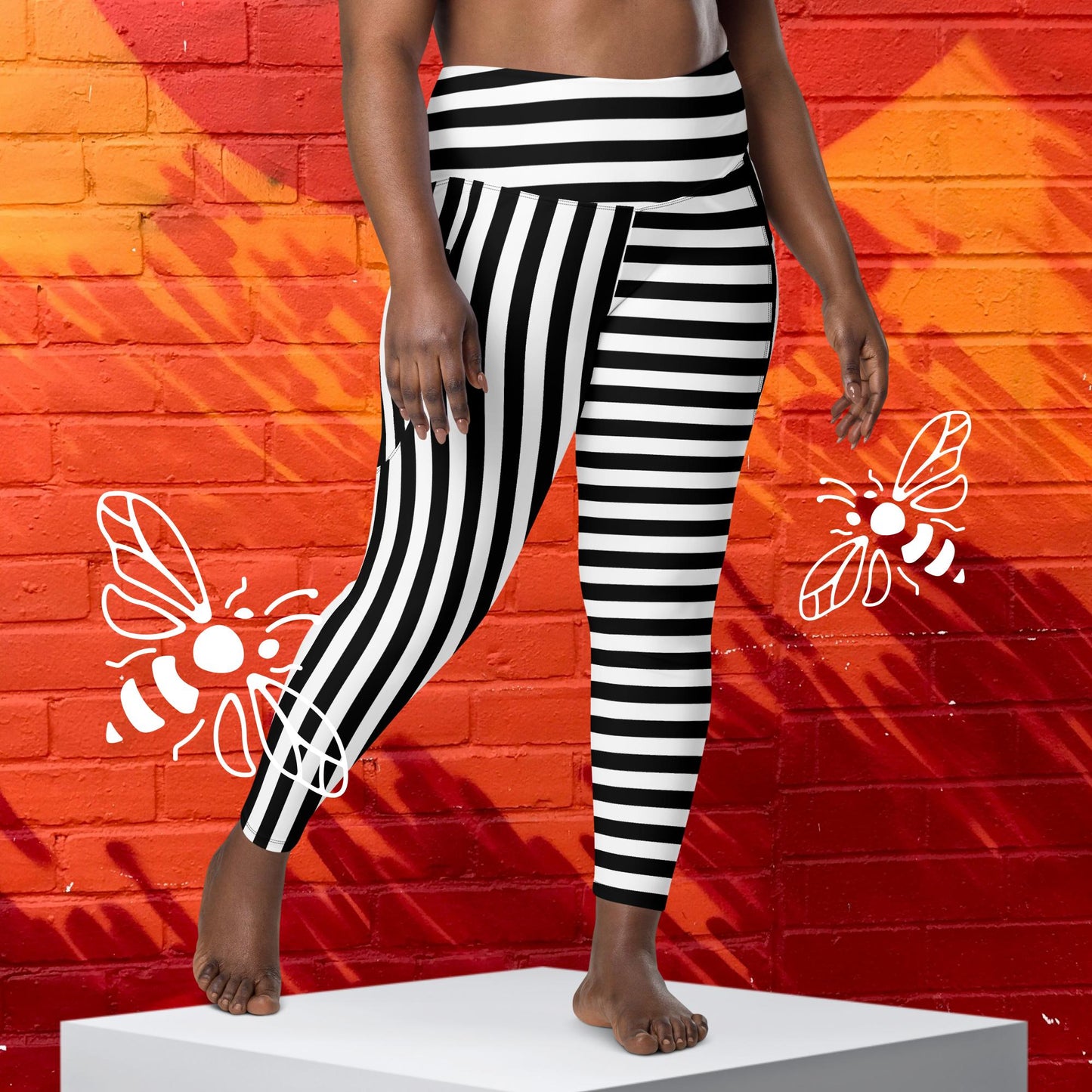 Women's Mismatched Black and White Striped Leggings - Sizes 2XS-6XL | Bold & Unique Fashion Statement