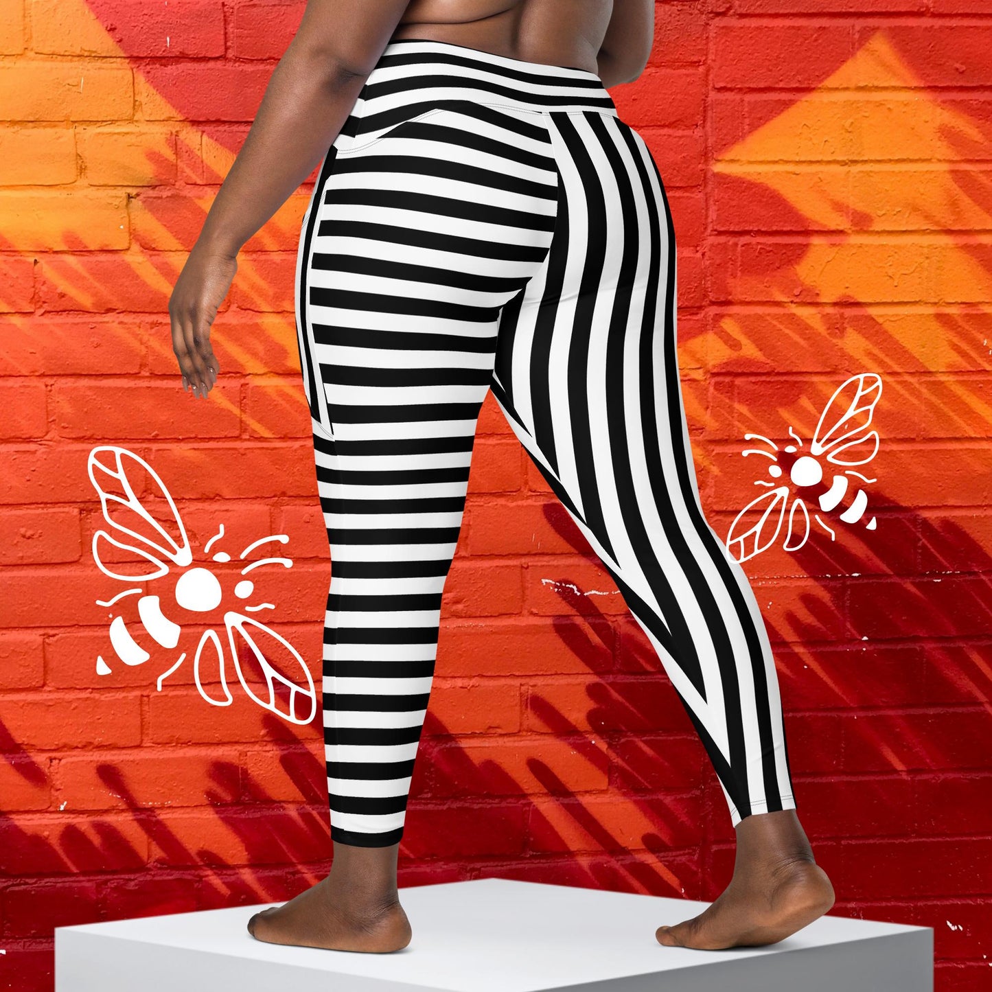 Women's Mismatched Black and White Striped Leggings - Sizes 2XS-6XL | Bold & Unique Fashion Statement