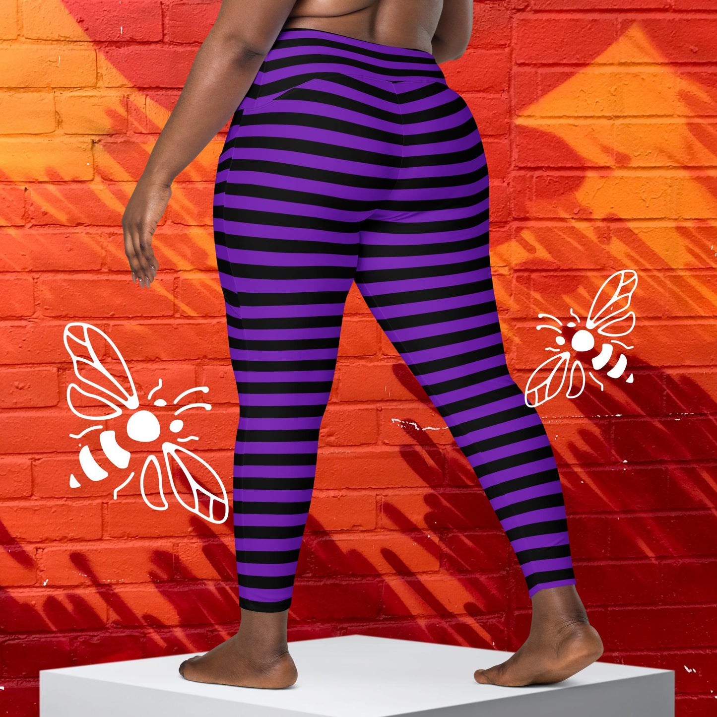 Women's Purple and Black Horizontal Stripe Leggings with Pockets - Sizes 2XS-6XL | Bold Statement Style
