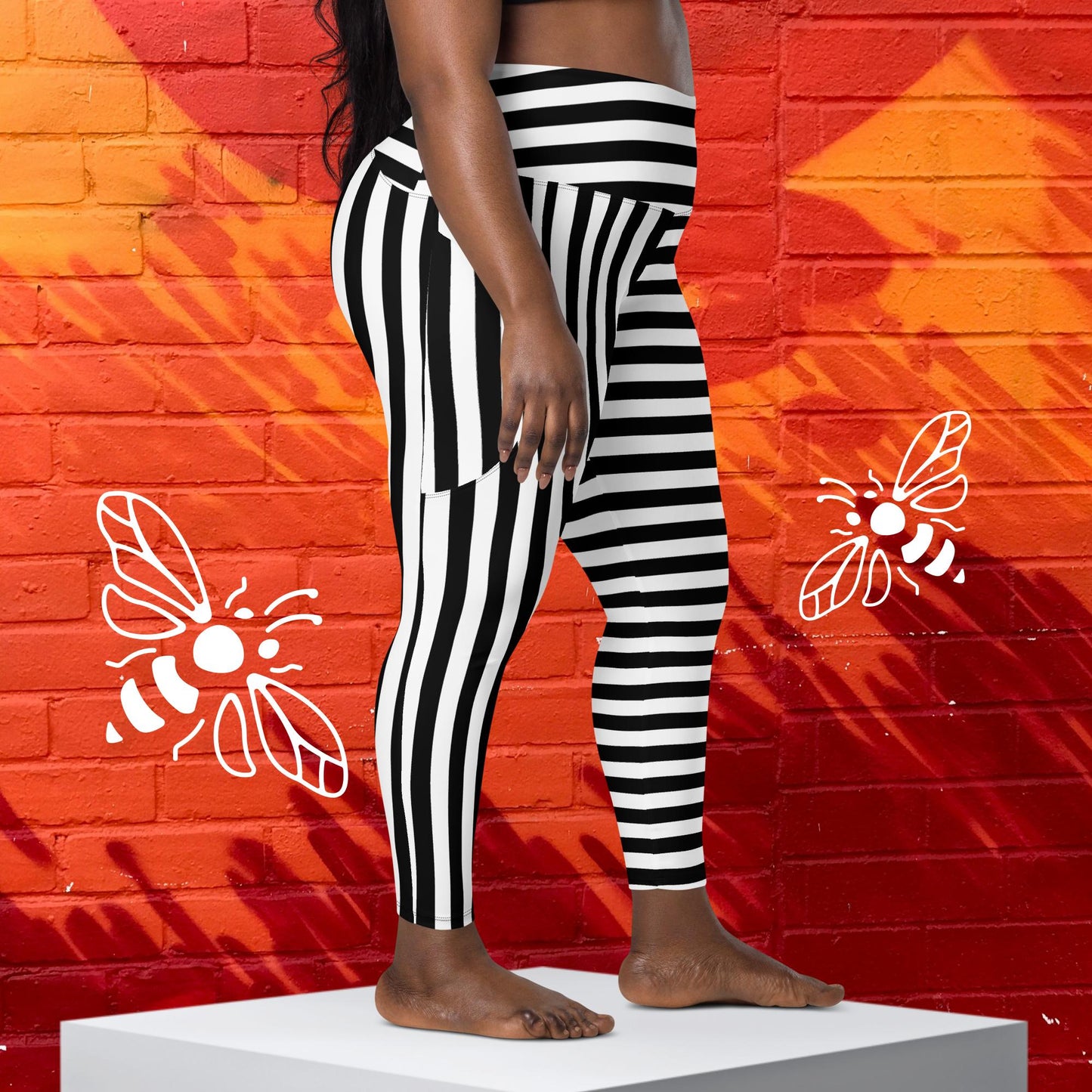 Women's Mismatched Black and White Striped Leggings - Sizes 2XS-6XL | Bold & Unique Fashion Statement