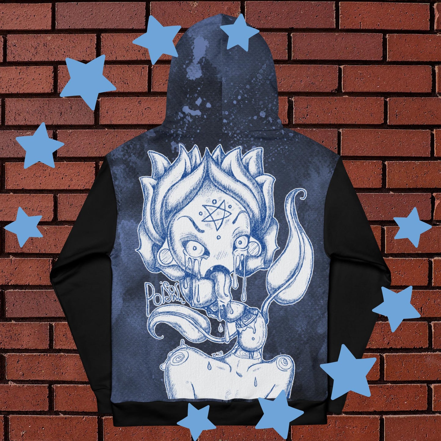 Blue & Black Poison Dripping Rose Hoodie - LGBTQ Art, Queer Fashion