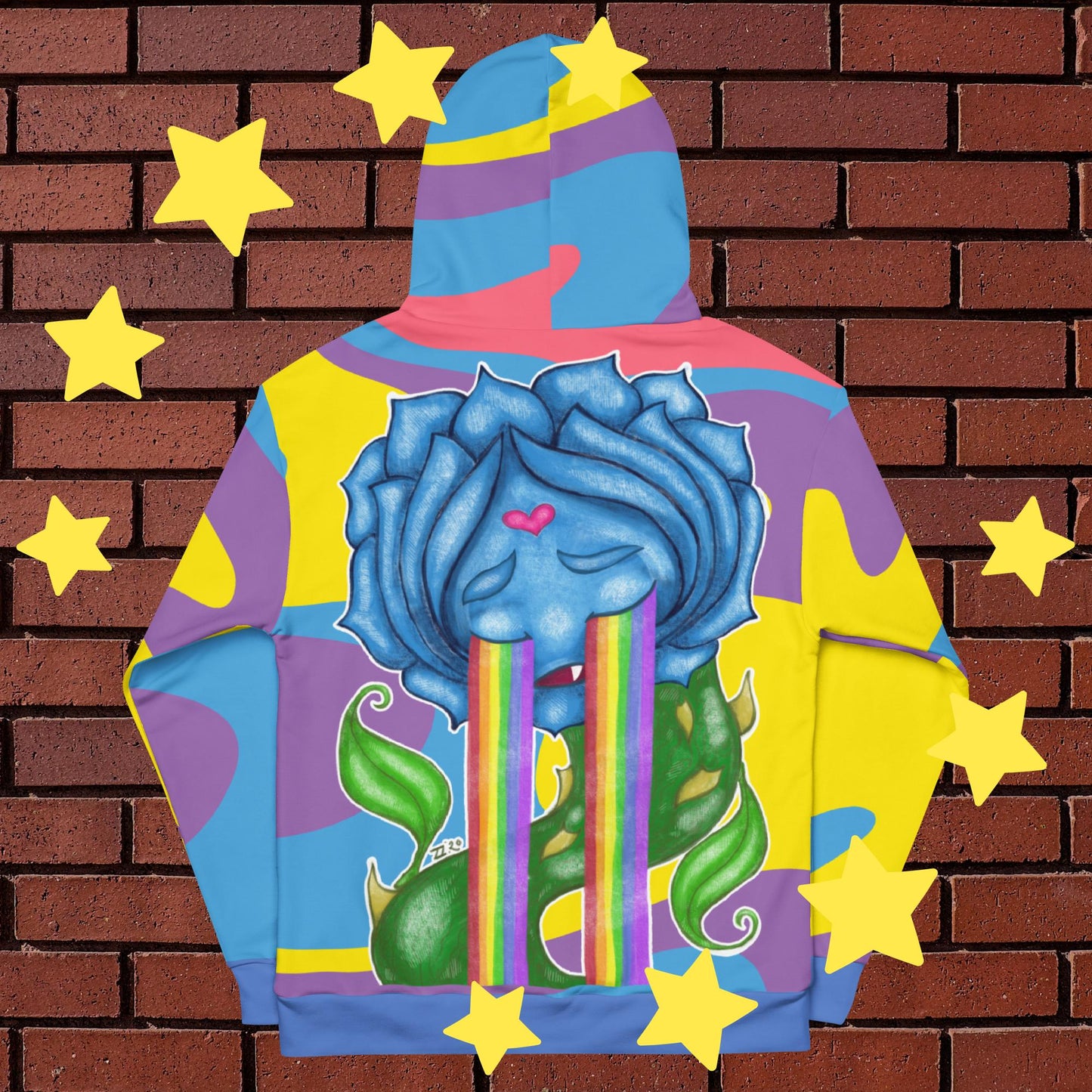 Blue Rose Crying Rainbows Hoodie - Vibrant Rainbow Design