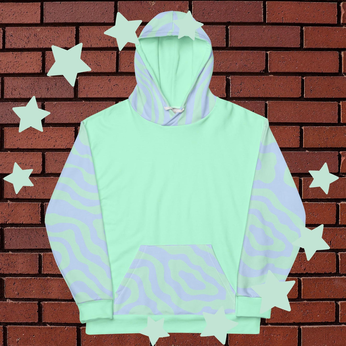 Mint Green Rainbow Skull Figure Unisex Hoodie - Artistic Aesthetic