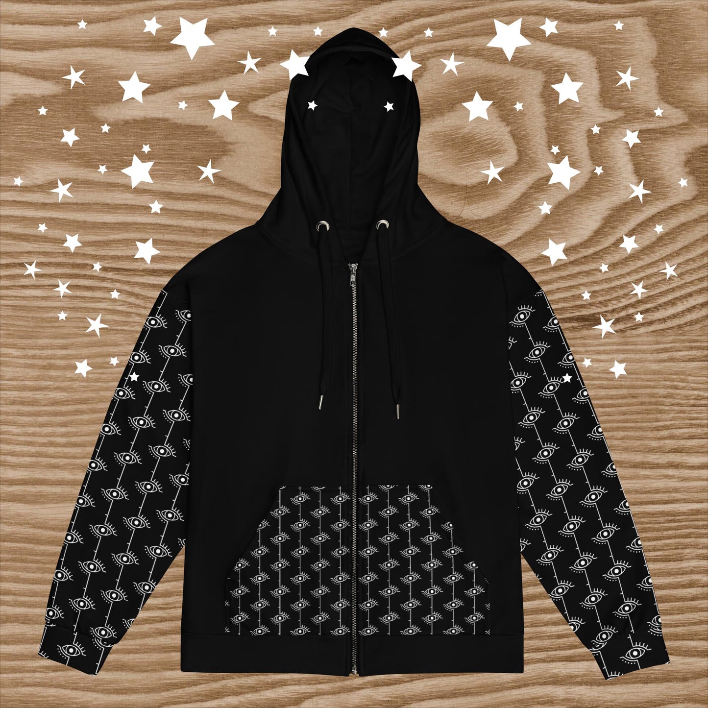 Fractal Eye Zip-Front Unisex Black Hoodie: Unleash Your Inner Visionary