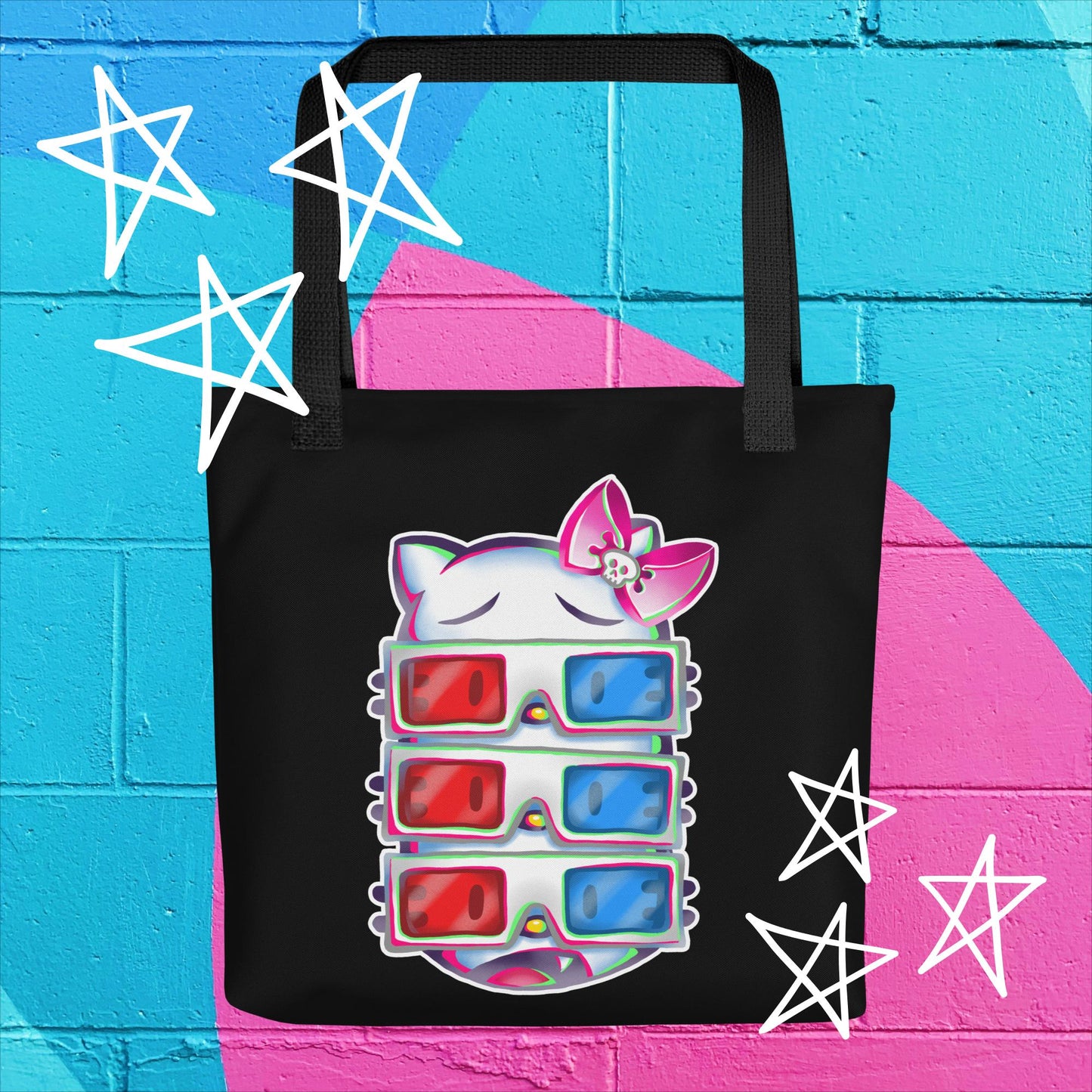 Surprised Kitty 3D Glasses Tote Bag: Quirky Cat Fashion Statement
