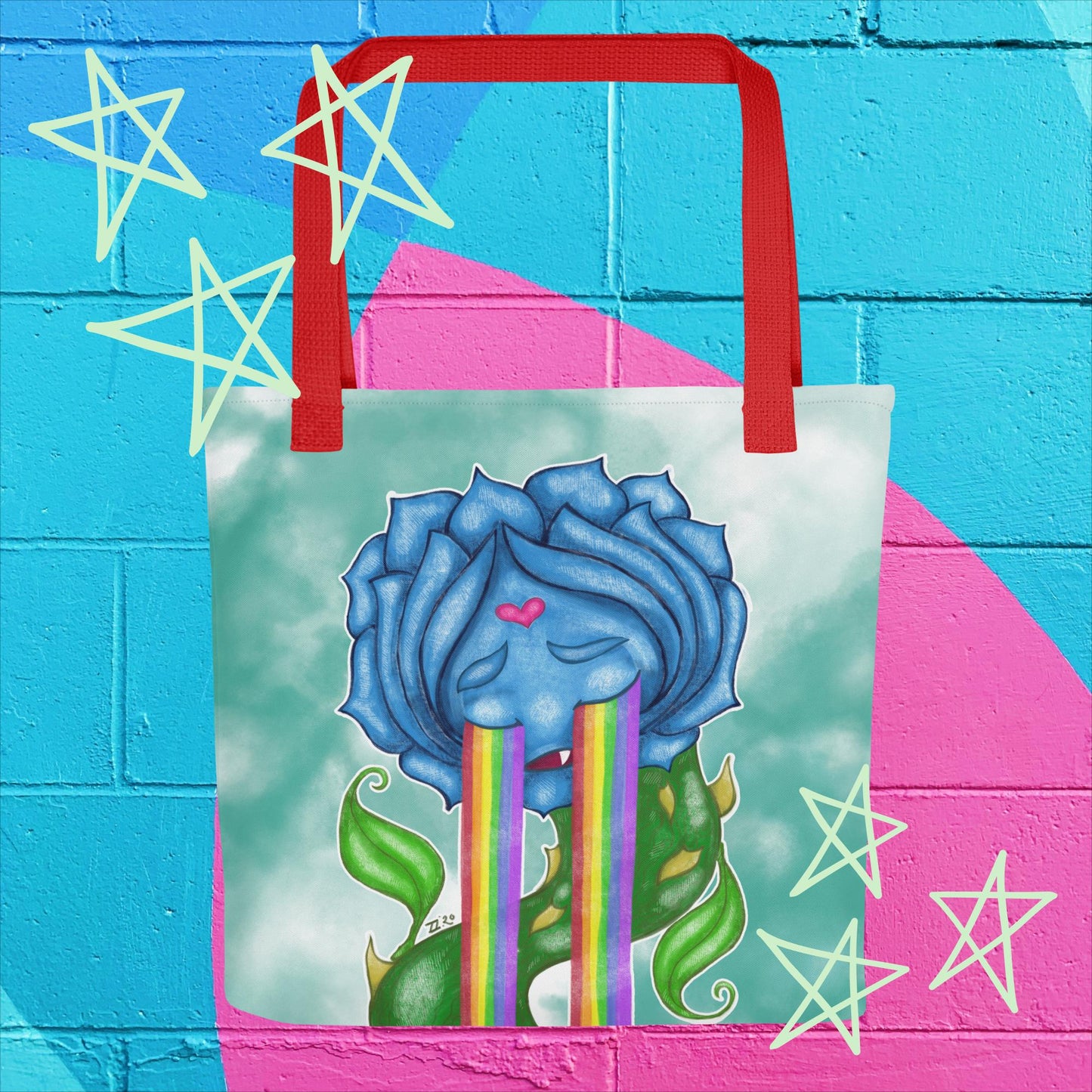 Rainbow Tears Tote Bag: Carry Colorful Emotions with a Blue Rose Design