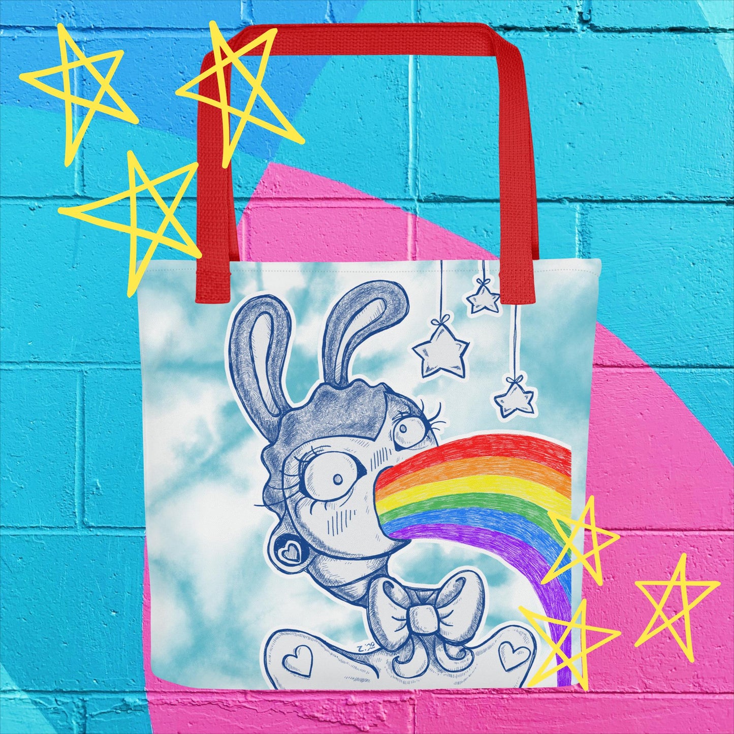 Rainbow Bunny Tote Bag: Whimsical Vomiting Bunny Design for Colorful Fun