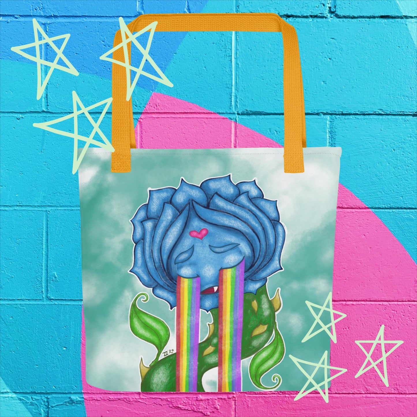 Rainbow Tears Tote Bag: Carry Colorful Emotions with a Blue Rose Design