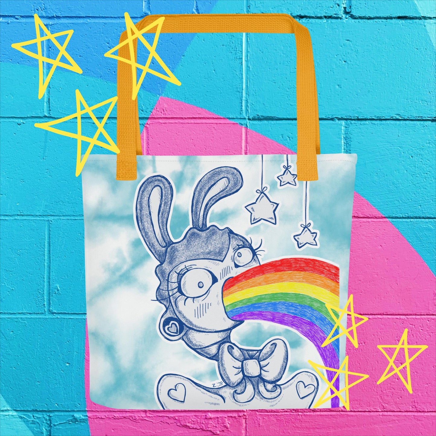 Rainbow Bunny Tote Bag: Whimsical Vomiting Bunny Design for Colorful Fun