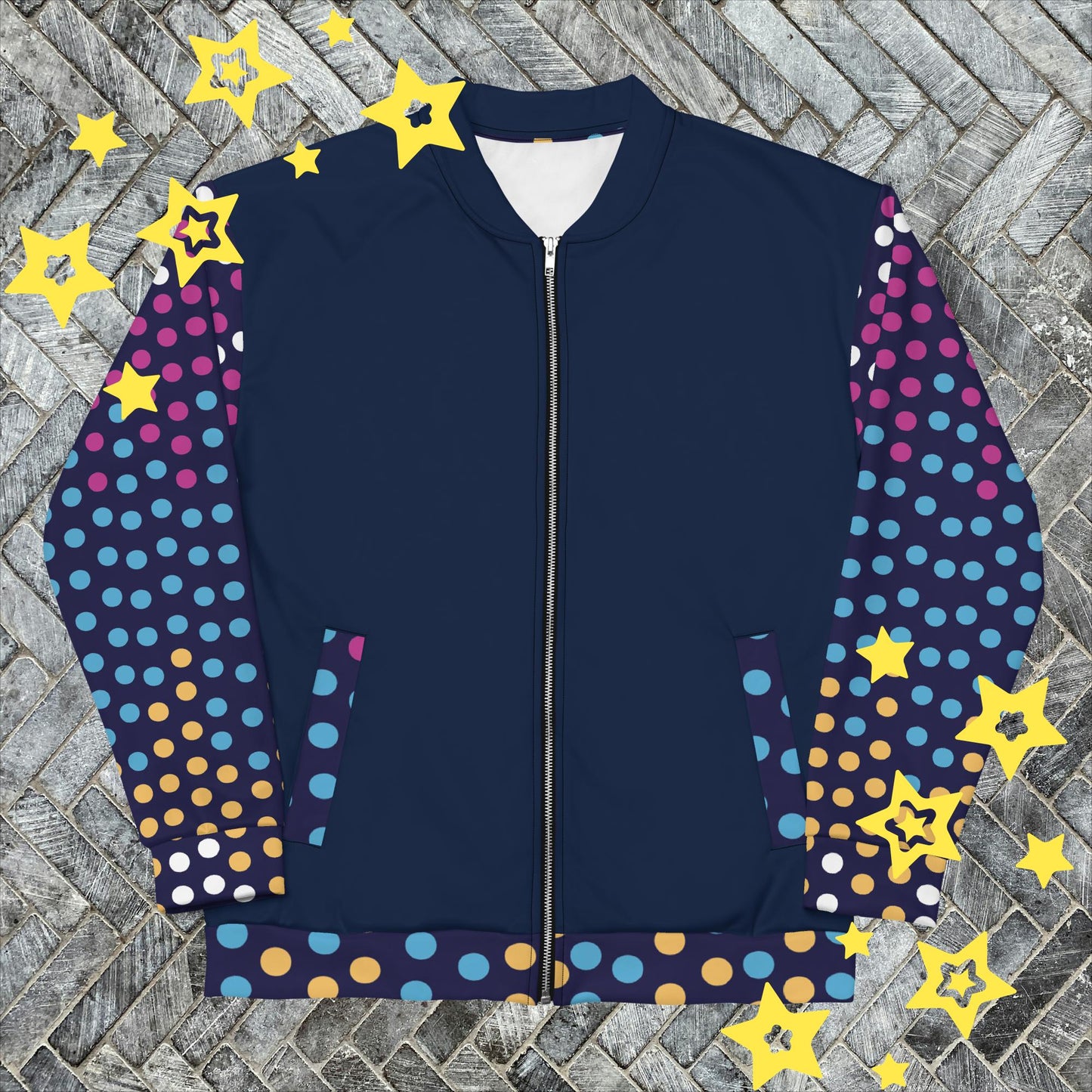 Blue & Purple Rainbow Tears Bunny Bomber Jacket - Expressive Fashion
