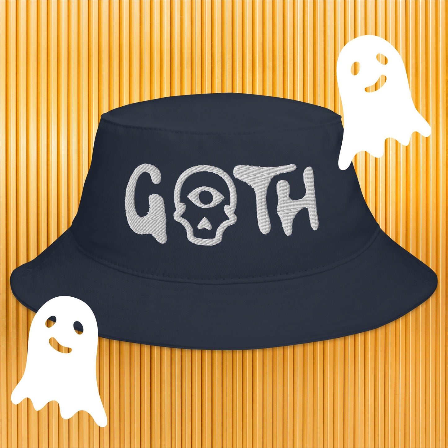 Gothic Elegance: 'Goth' Bucket Hat with One-Eyed Skull Embroidery