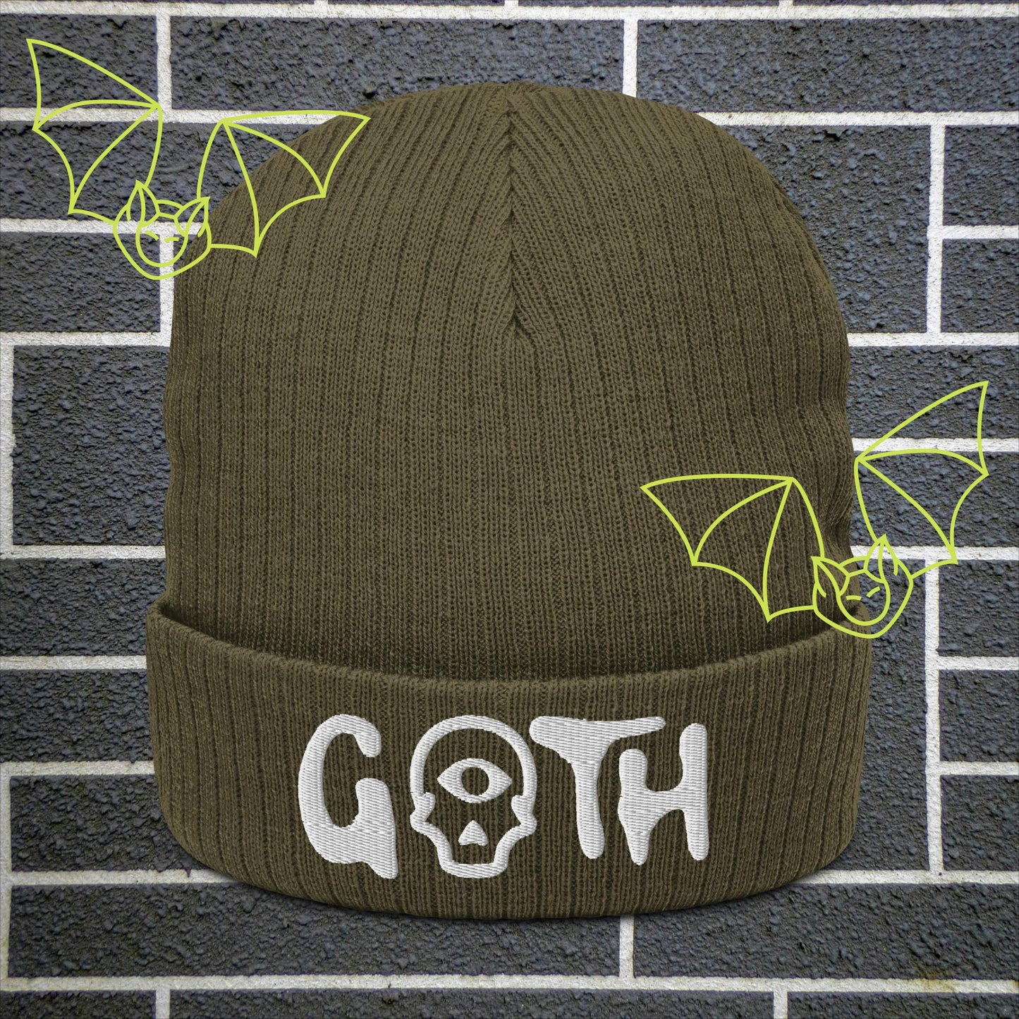 GOTH Embroidered Ribbed Knit Beanie: Embrace Your Dark Side in Style