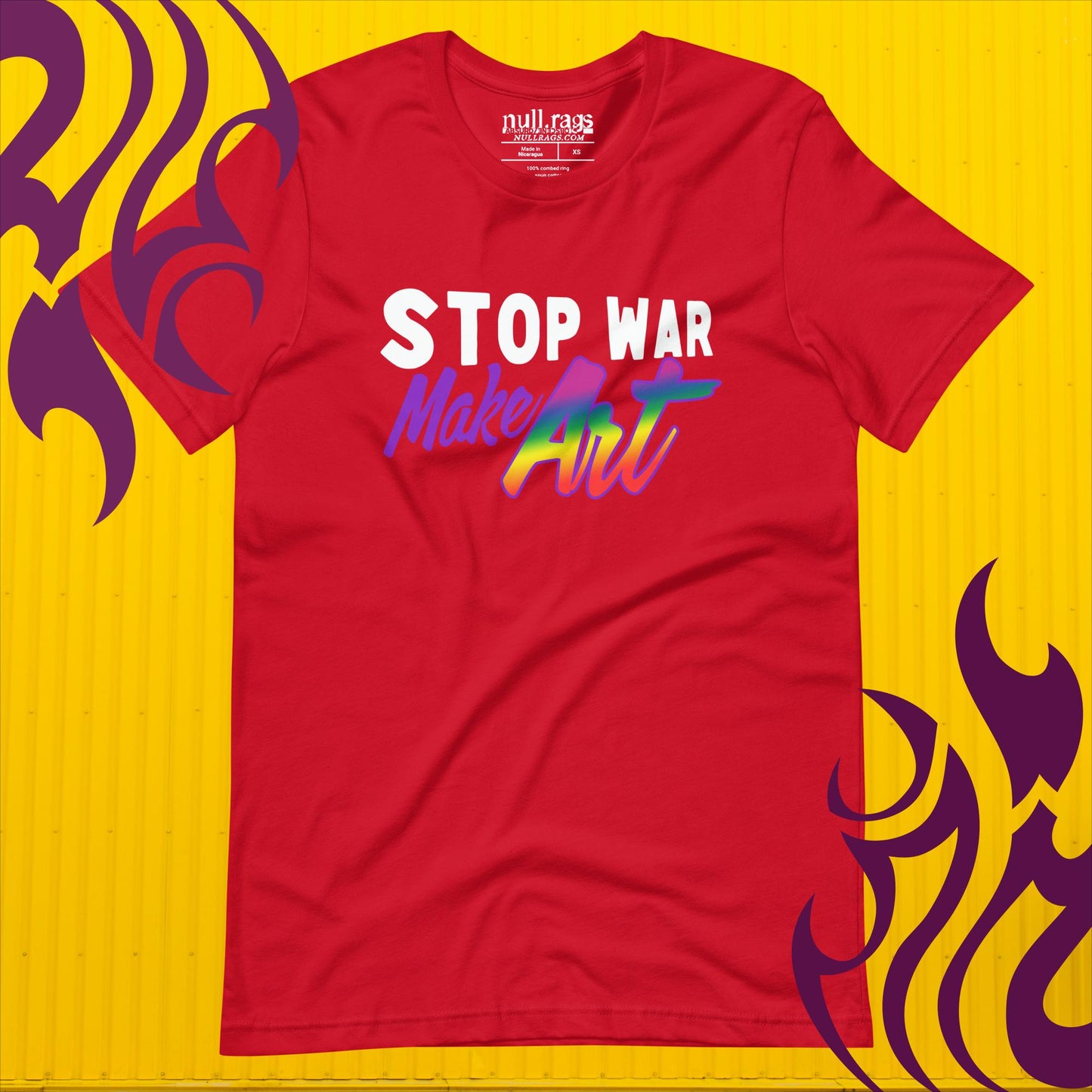 Rainbow Statement Unisex Tee: Stop War, Make Art!