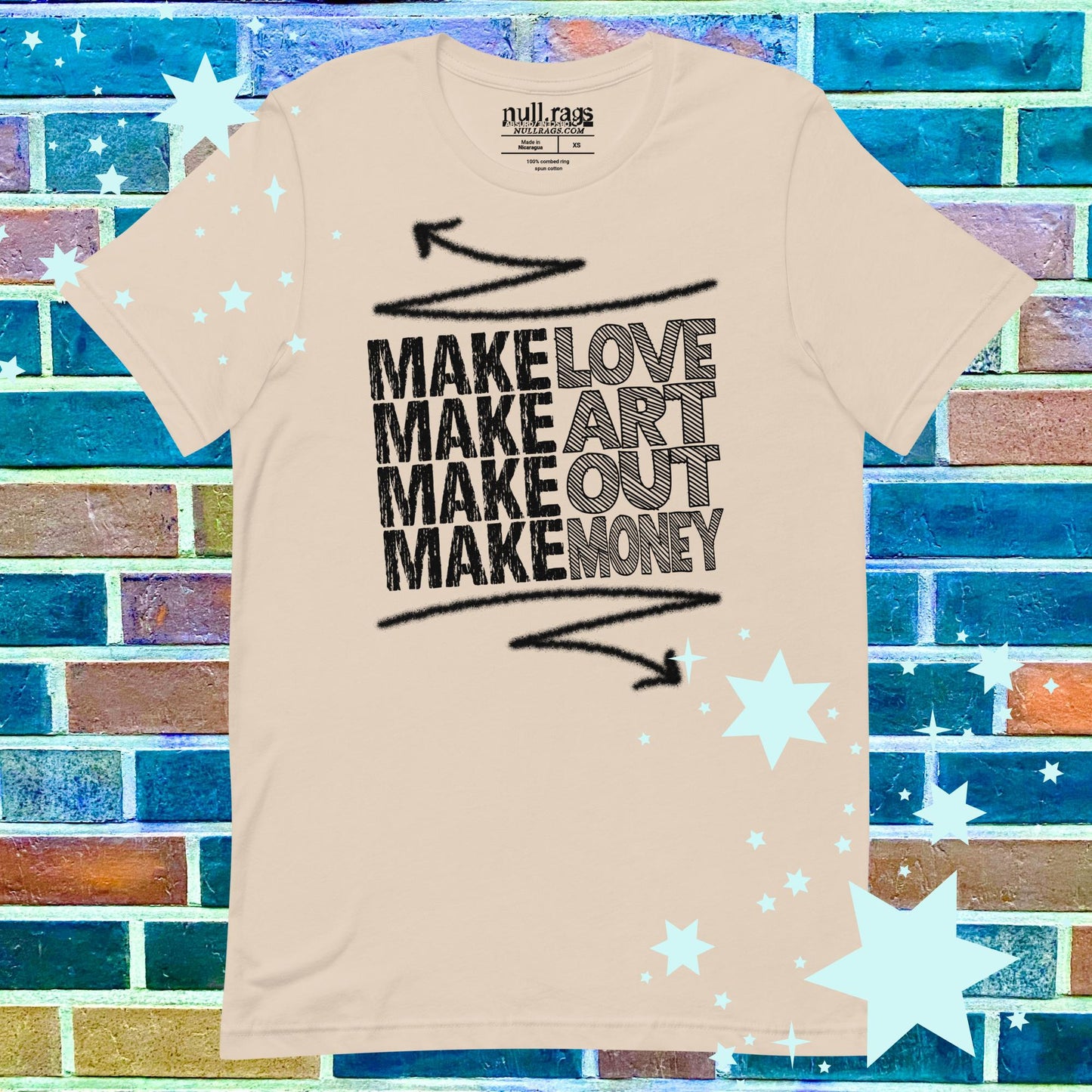 Rebel Manifesto Unisex Tee: Make Love, Make Art, Make Out, Make Money XS-5XL