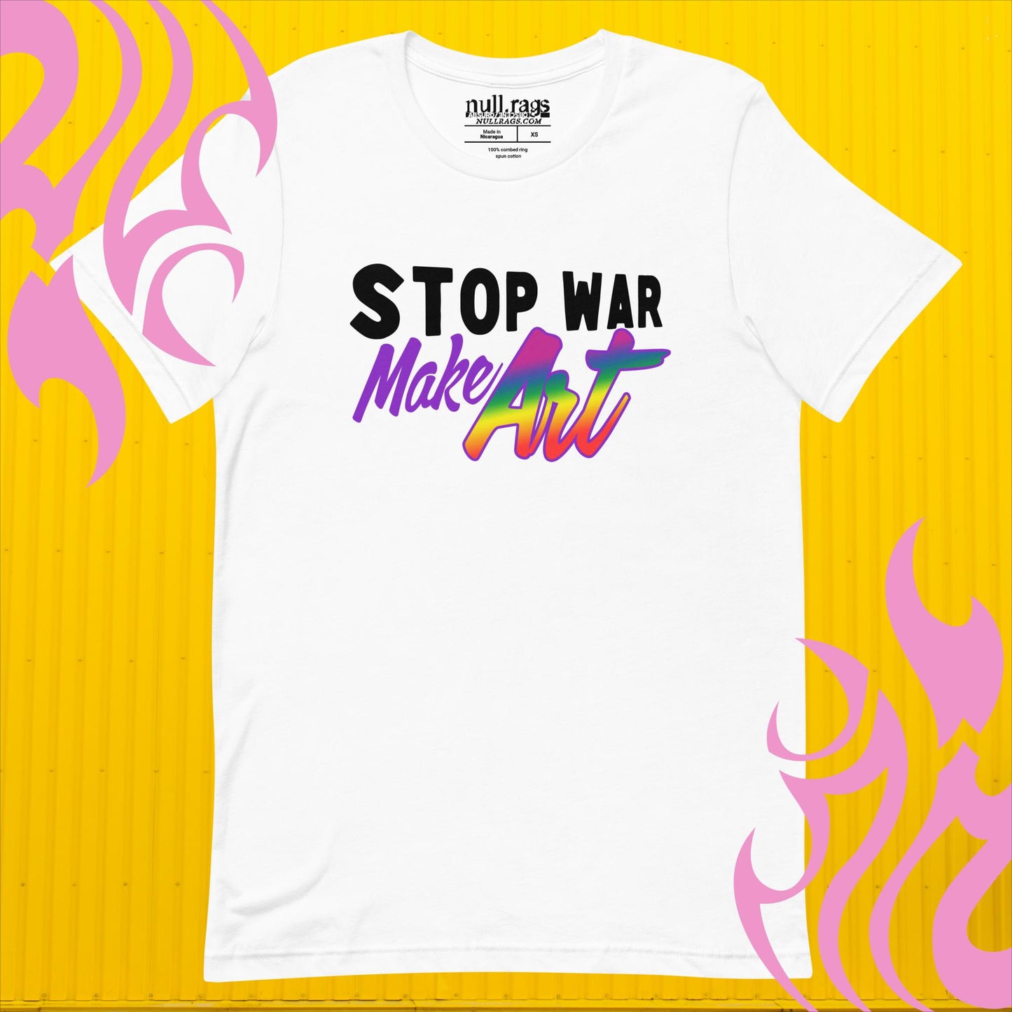 Rainbow Statement Unisex Tee: Stop War, Make Art!