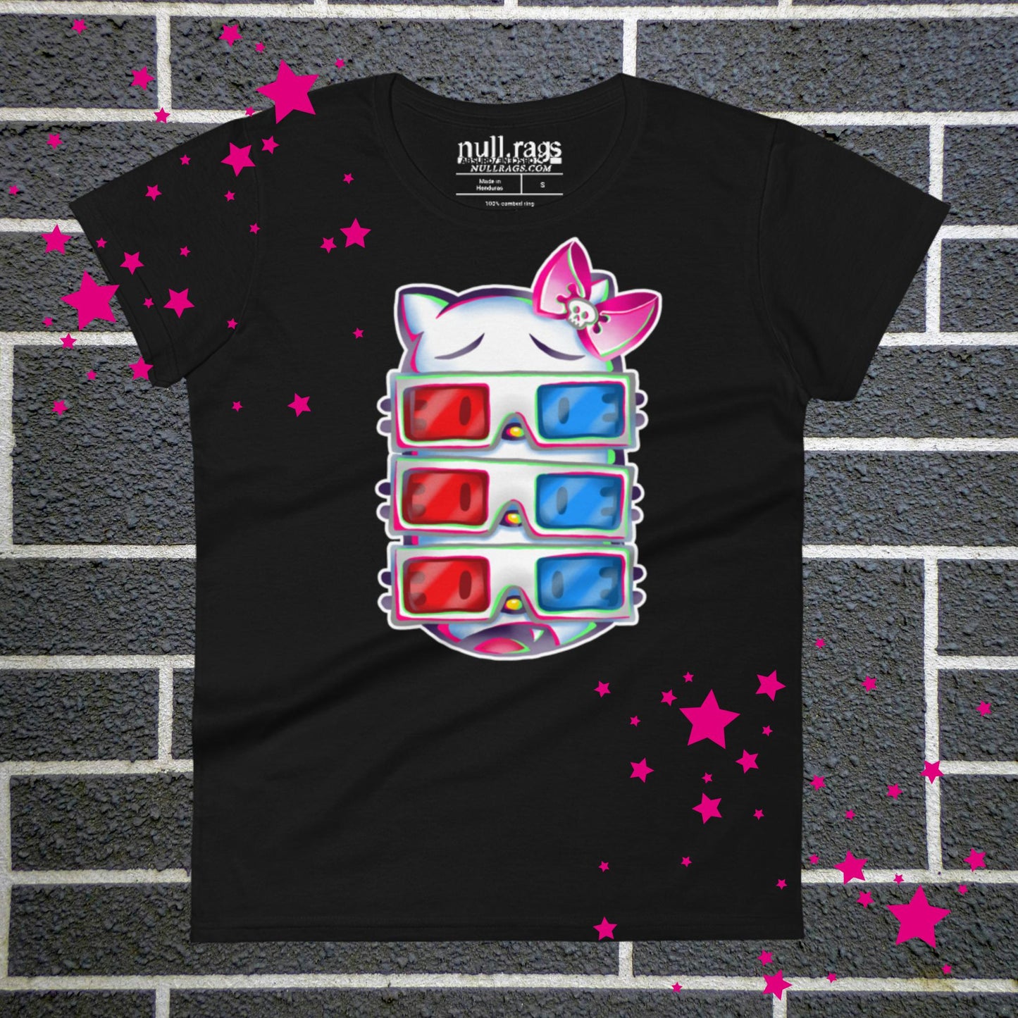 3D Kitty Cat Femme Fit T-shirt - Embrace the Alt Culture and Retro Vibes