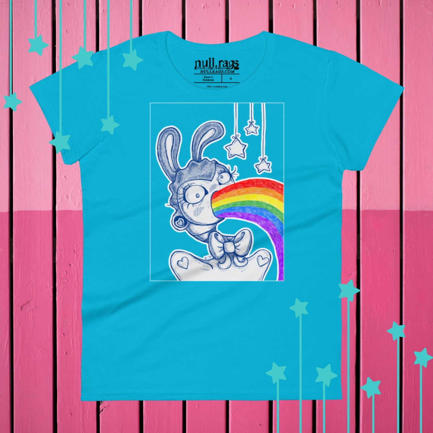 Rainbow Vomit Rabbit T-shirt - A Splash of Colorful Quirkiness!