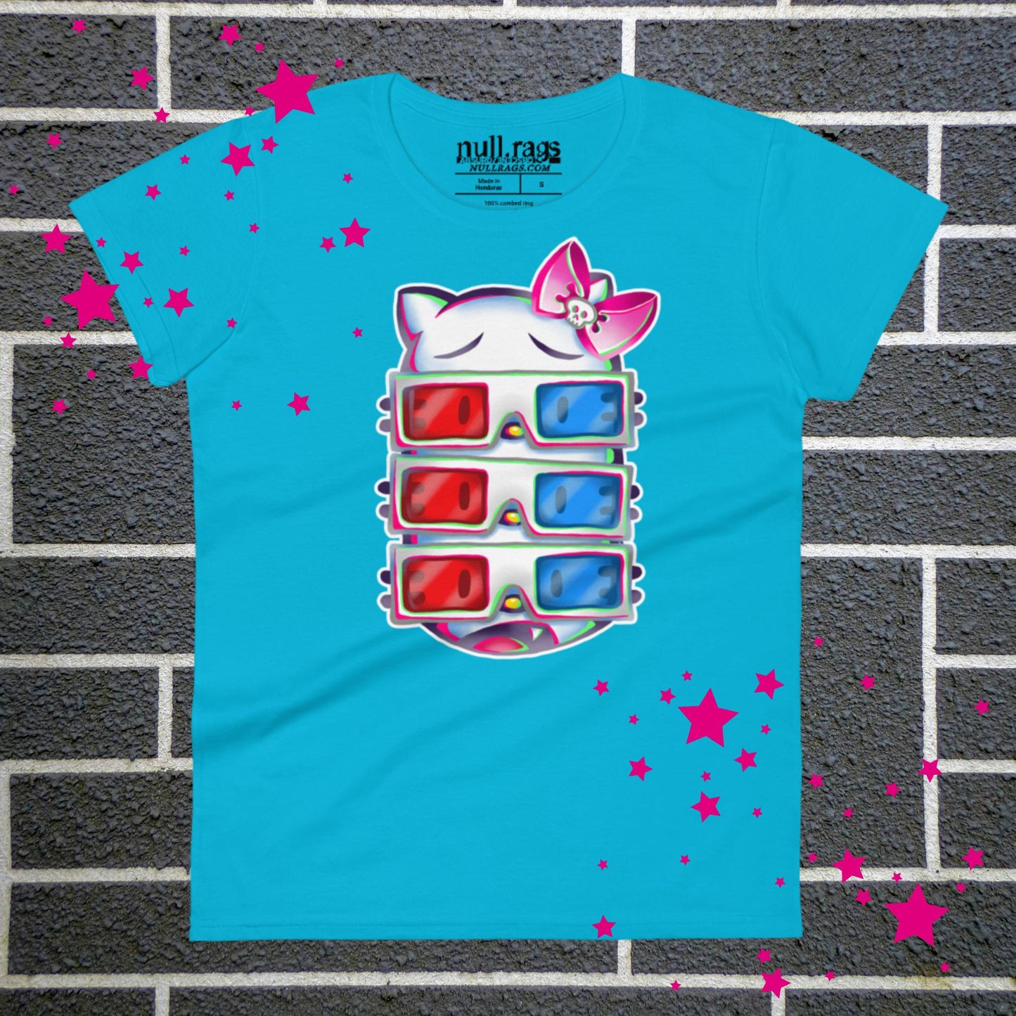 3D Kitty Cat Femme Fit T-shirt - Embrace the Alt Culture and Retro Vibes