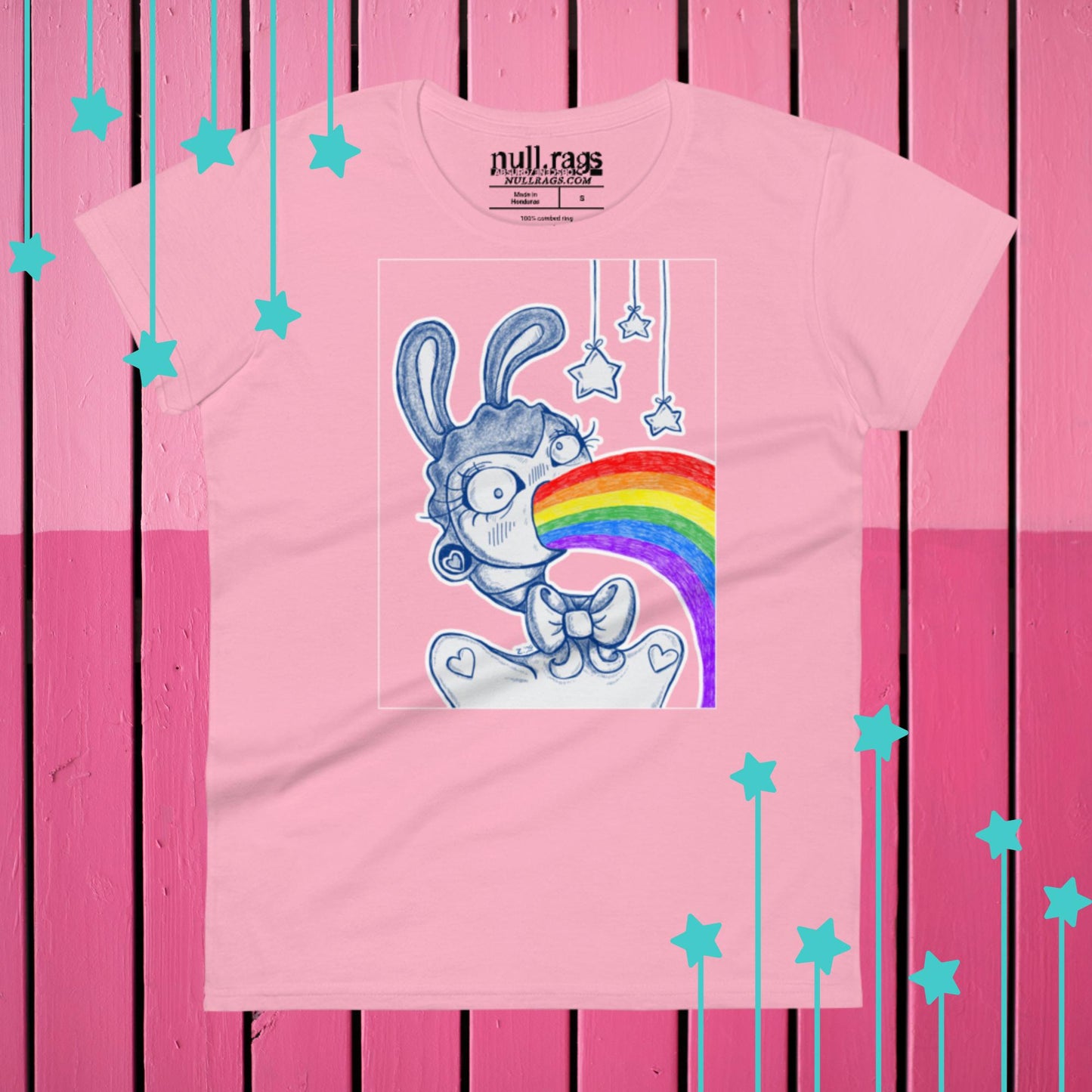 Rainbow Vomit Rabbit T-shirt - A Splash of Colorful Quirkiness!