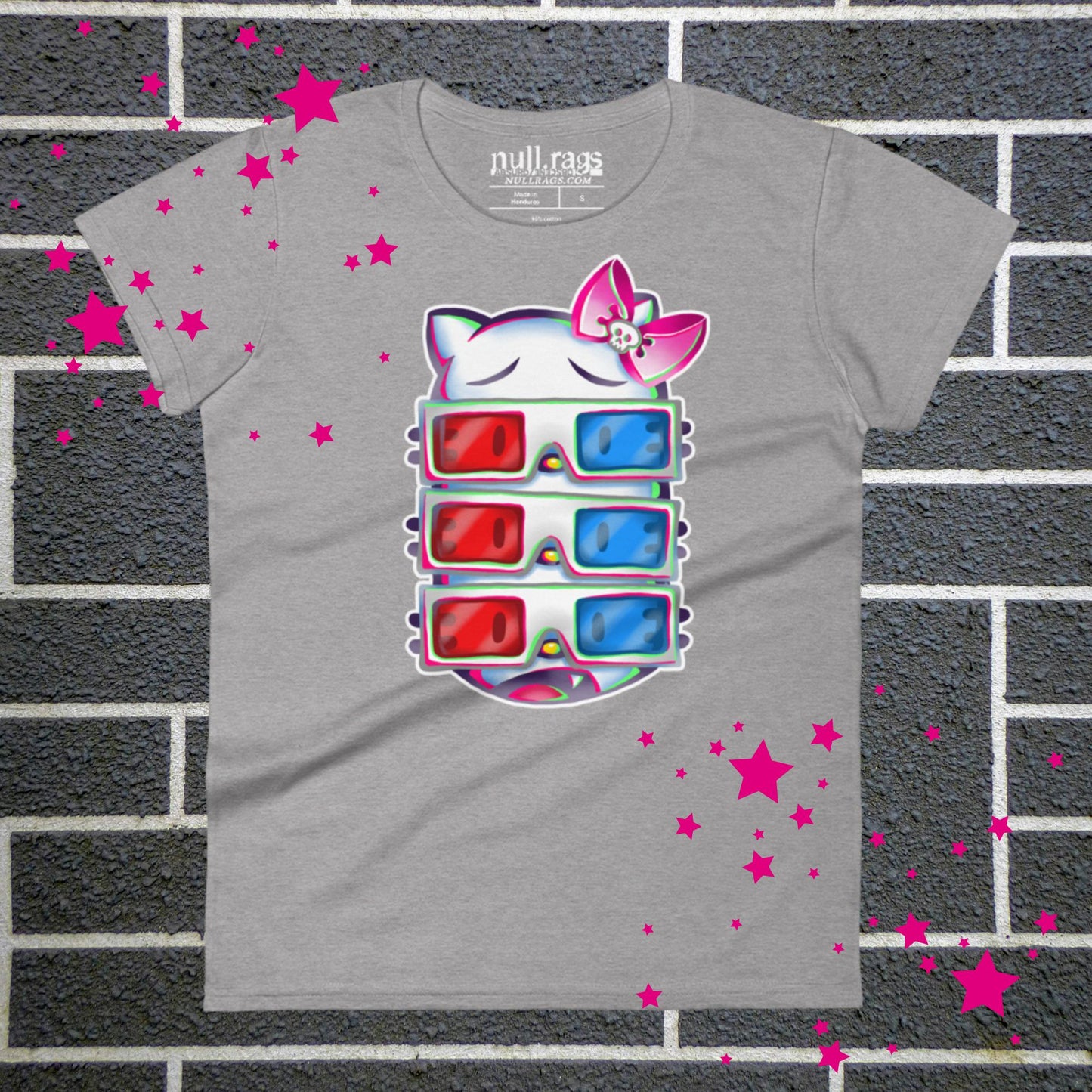 3D Kitty Cat Femme Fit T-shirt - Embrace the Alt Culture and Retro Vibes