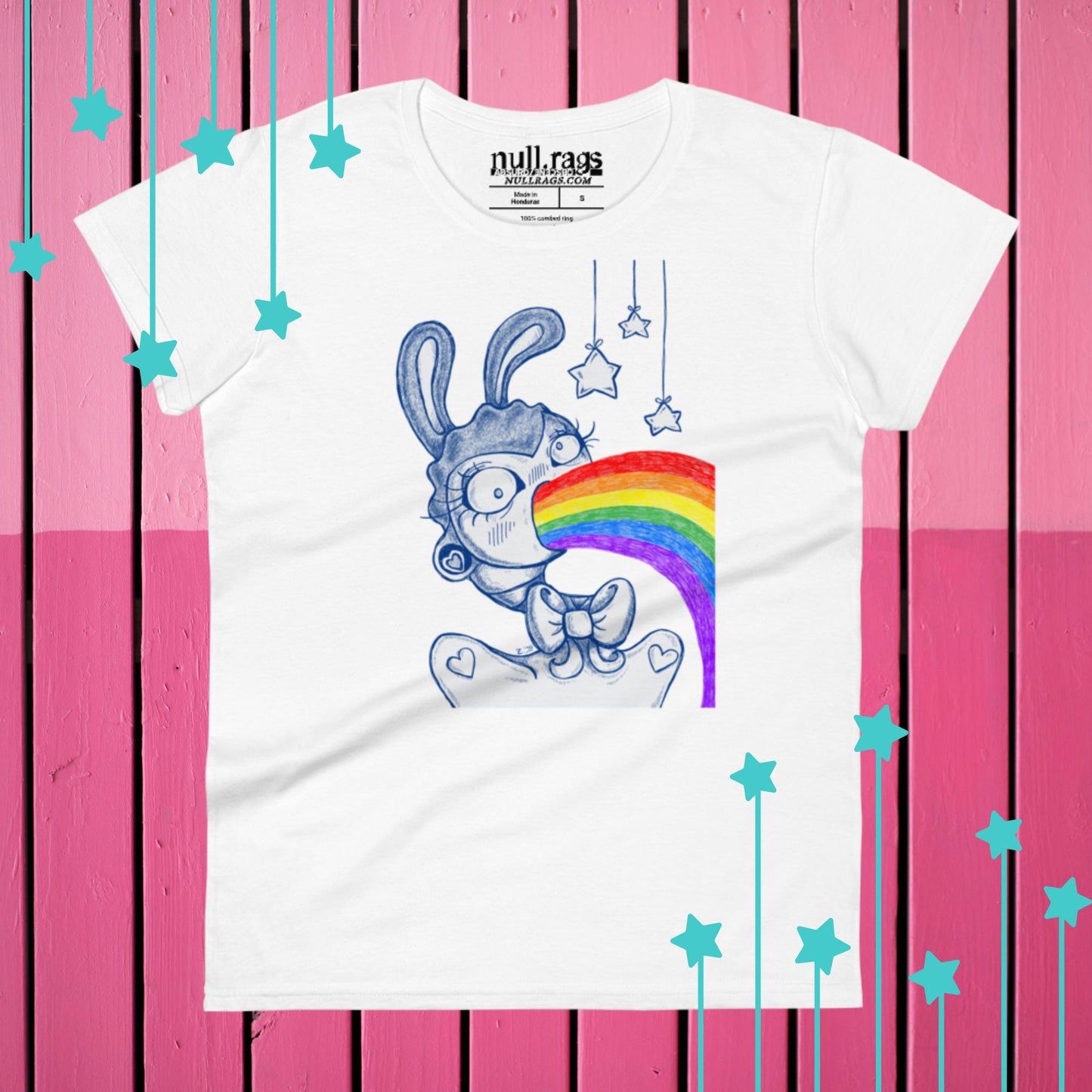 Rainbow Vomit Rabbit T-shirt - A Splash of Colorful Quirkiness!