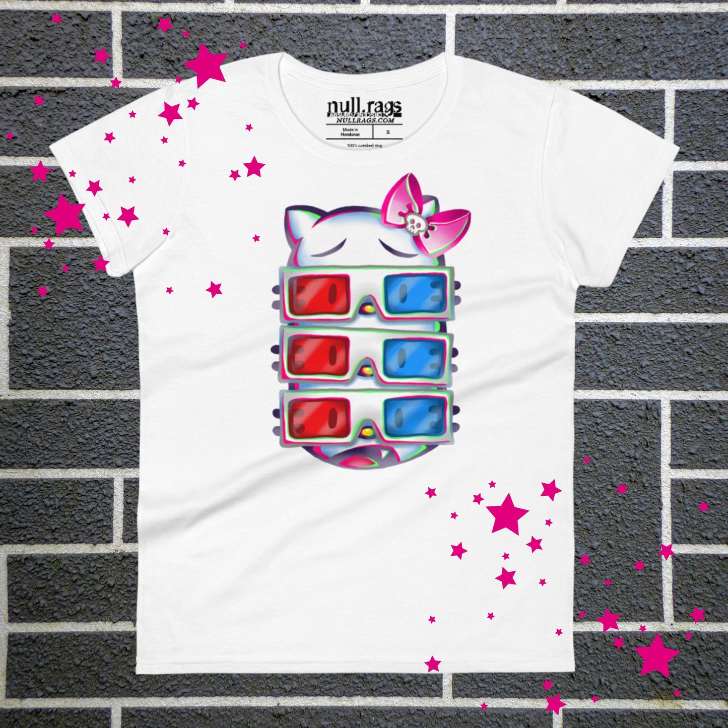 3D Kitty Cat Femme Fit T-shirt - Embrace the Alt Culture and Retro Vibes