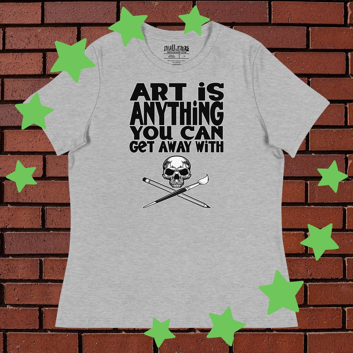 Femme Fit Tee: Artistic Rebellion with Skull & Paint Brushes