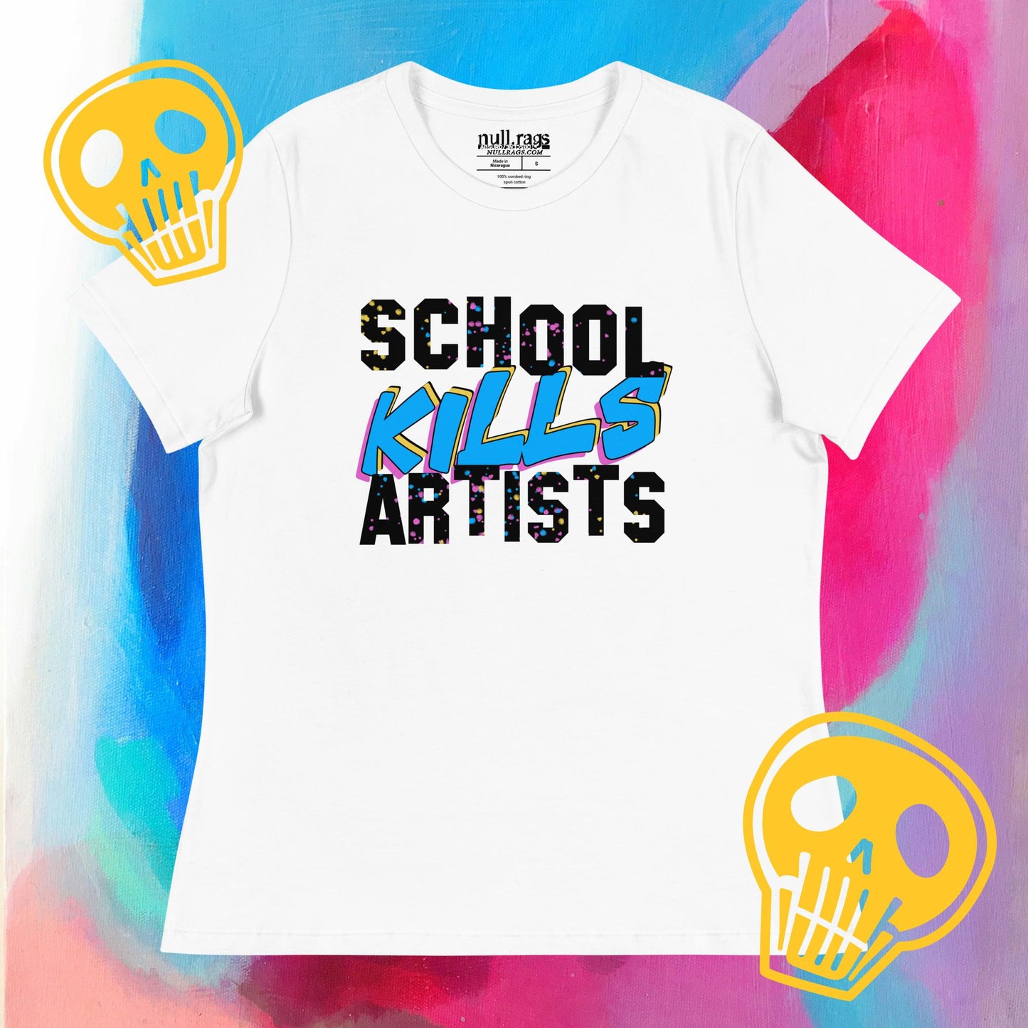 "School Kills Artists" Femme Fit T-Shirt – Queer-Owned, Punk Design, Sizes Up to 3XL