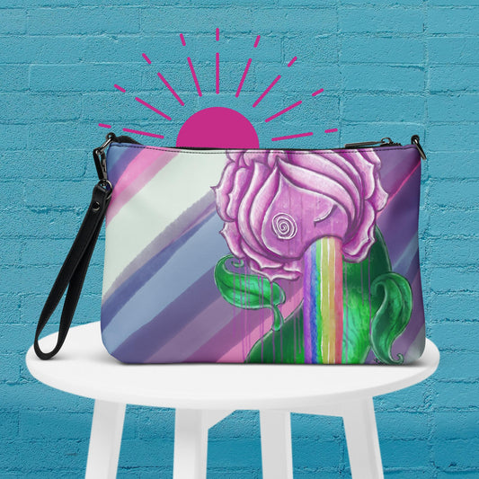 Pink Rainbow Rose Crossbody Bag - Aesthetic, LGBTQ Pride, and Queer Art 🌈🌹