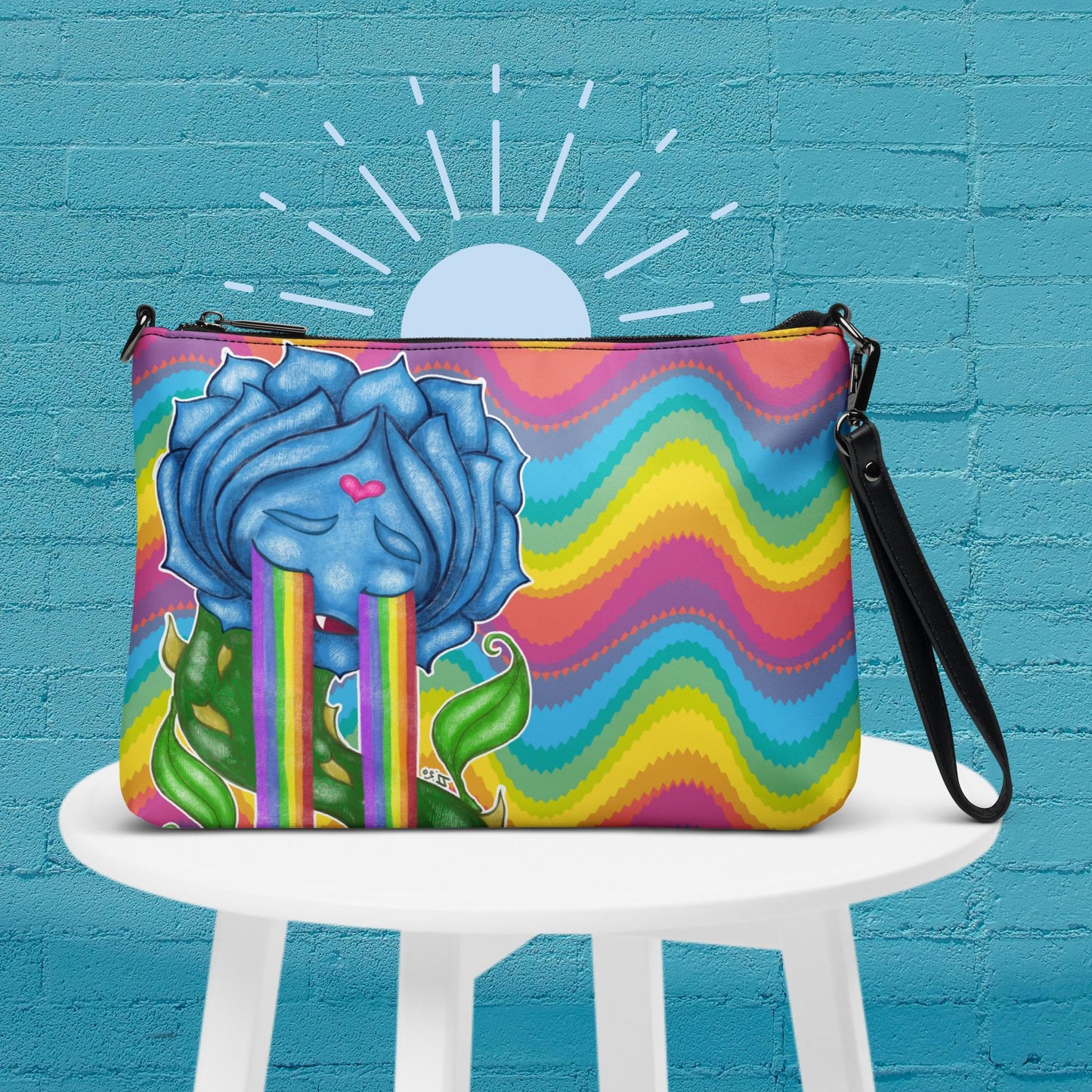 Sad Blue Rose Rainbow Crossbody Bag - LGBTQ Pride and Aesthetic