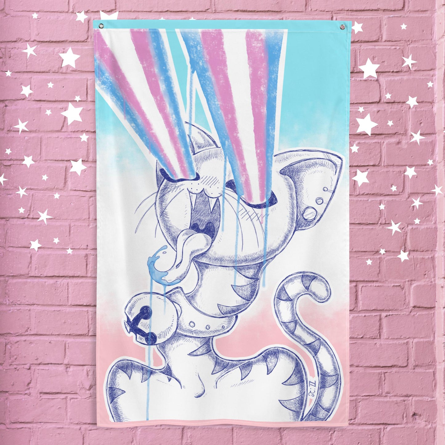 Trans Laser Cat Pride Flag - Show Your Support with Artistic Expression