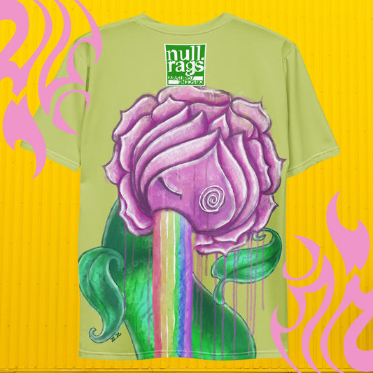 Lime Green Rose Vomiting Rainbows T-Shirt - Vibrant Artwork