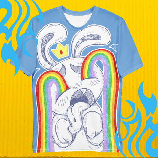 Nu Skool Rainbow Crying Bunny All-Over Print Unisex T-Shirt | Queer Owned