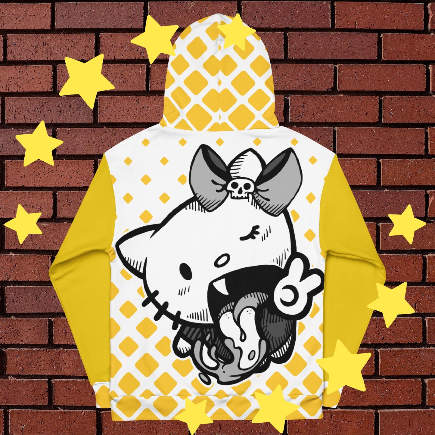 Yellow and White Cartoon Kitty Hoodie - LGBTQ Pride, Unisex Fit