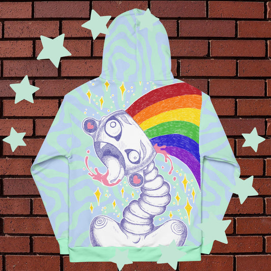 Mint Green Rainbow Skull Figure Unisex Hoodie - Artistic Aesthetic