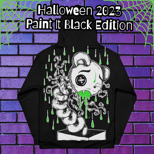 Halloween 2023 "Paint it Black" Edition - Green Goo Teddy Hoodie - Queer Artist, Creepy Cute, Unique Art