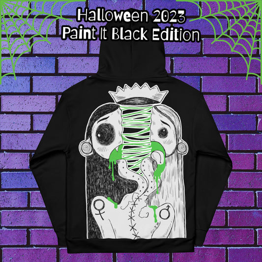 Halloween 2023 "Paint it Black" (Green) - Split In Two Hoodie - Queer Art, Alt Culture, Creepy Cute