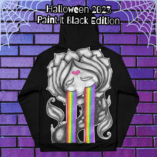 Halloween 2023 "Paint it Black" Edition - Crying Rose Hoodie - LGBTQ Pride, Creepy Cute, Aesthetic"