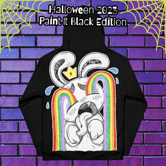 Halloween 2023 "Paint It Black" Edition - Bunny Crying Rainbow Tears Hoodie - Support Queer Artists