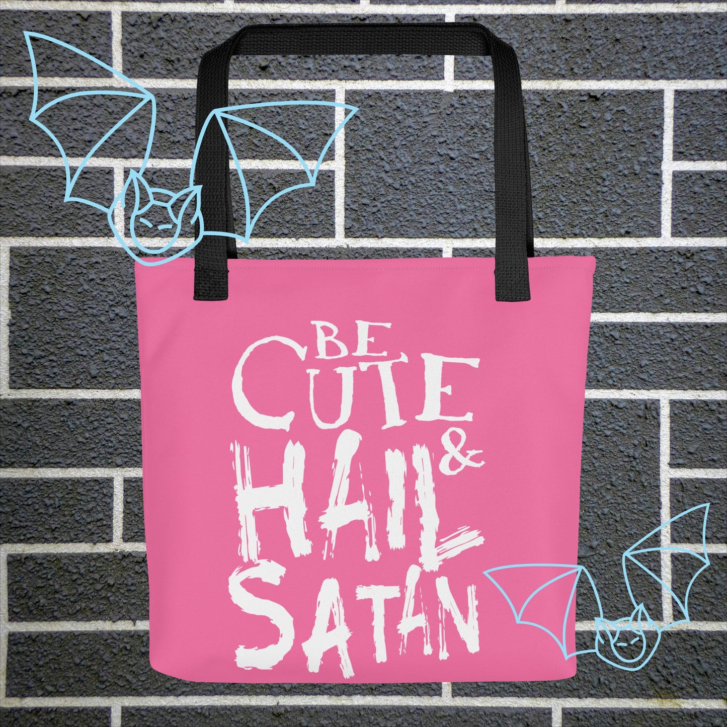 "Be Cute & Hail Satan" Gothic Statement Tote Bag