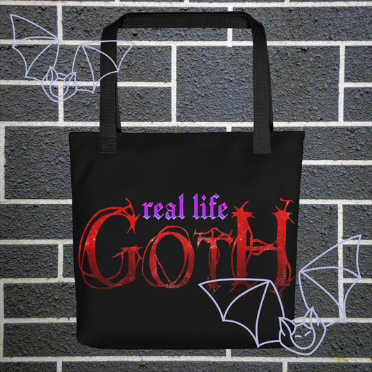 Embrace Your Dark Side with "Real Life Goth" Empowerment Tote Bag