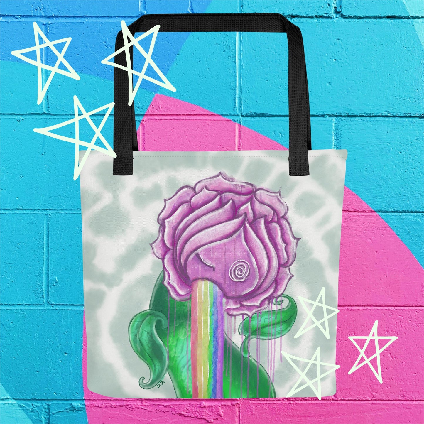 Rainbow Rose Vomit Tote Bag: Whimsical Floral Fantasy