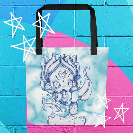 "Dripping Tongue Poison Rose Tote Bag: Edgy Floral Fashion Accessory