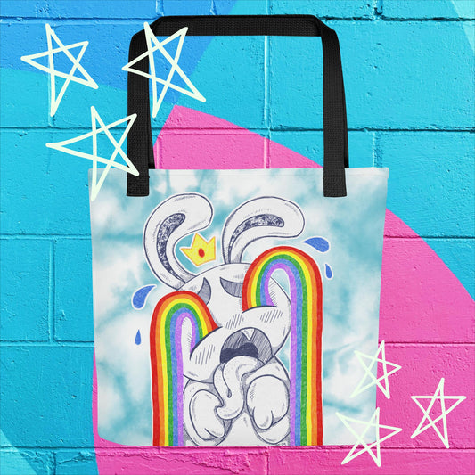 Rainbow Tears Tote Bag: Expressive Sad Bunny Design for Colorful Emotions