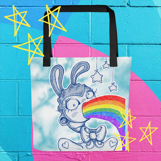 Rainbow Bunny Tote Bag: Whimsical Vomiting Bunny Design for Colorful Fun