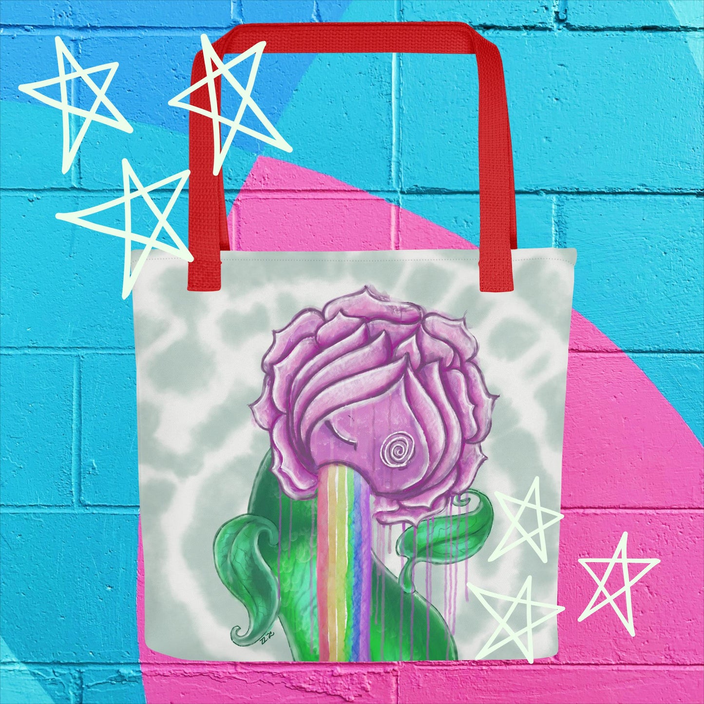 Rainbow Rose Vomit Tote Bag: Whimsical Floral Fantasy