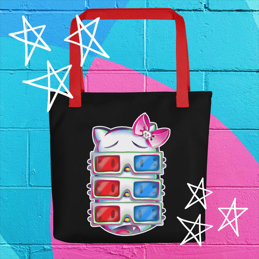 Surprised Kitty 3D Glasses Tote Bag: Quirky Cat Fashion Statement