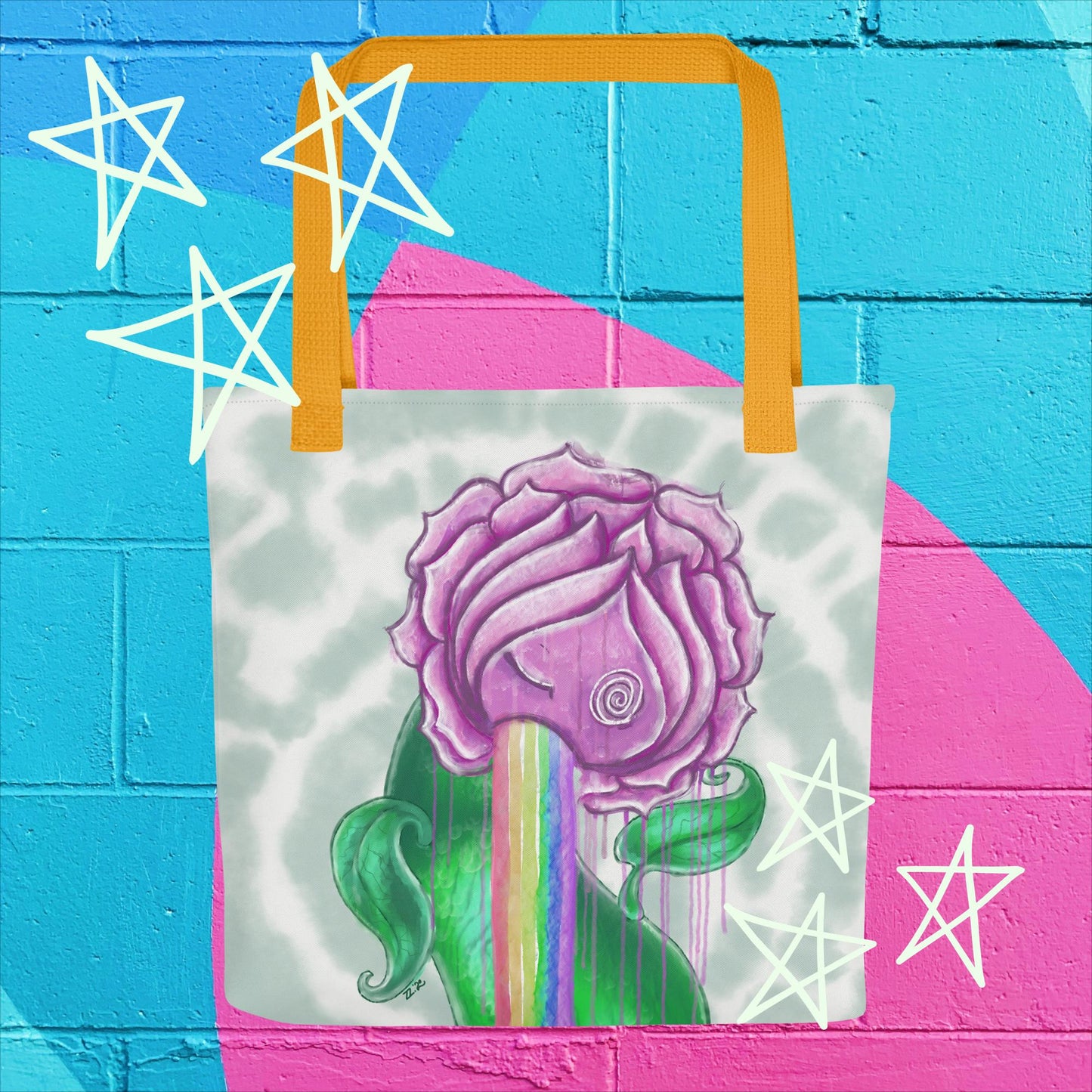 Rainbow Rose Vomit Tote Bag: Whimsical Floral Fantasy